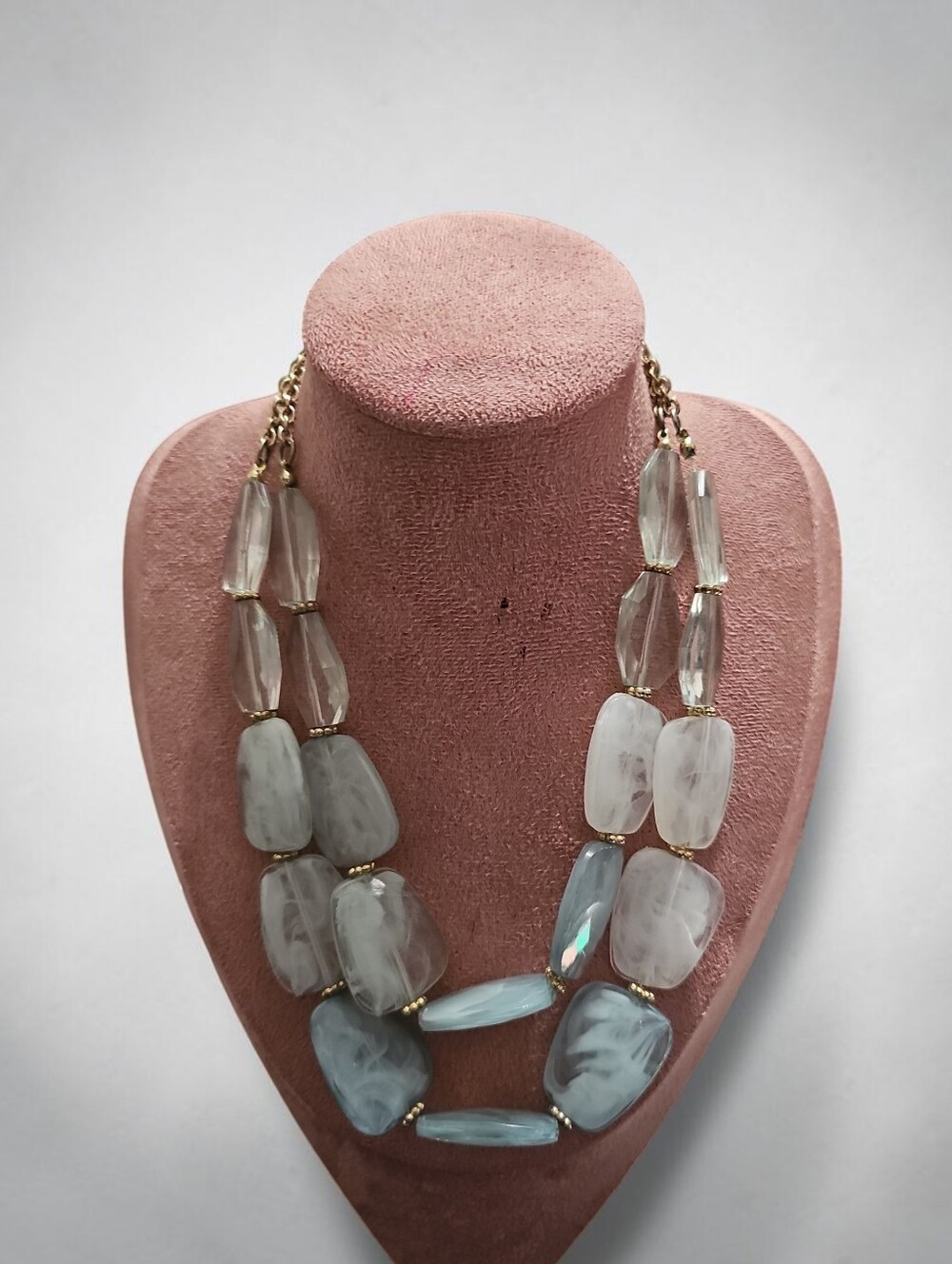 Sassified Boutique Handcrafted Light Blue and Gray Statement Beaded Necklace
